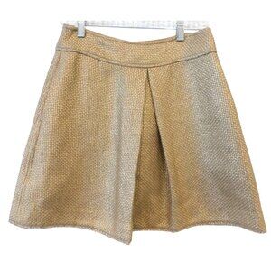 Banana Republic Gold Tweed Inverted-Pleat Skirt Women Sz 4 Pockets Basket Weave